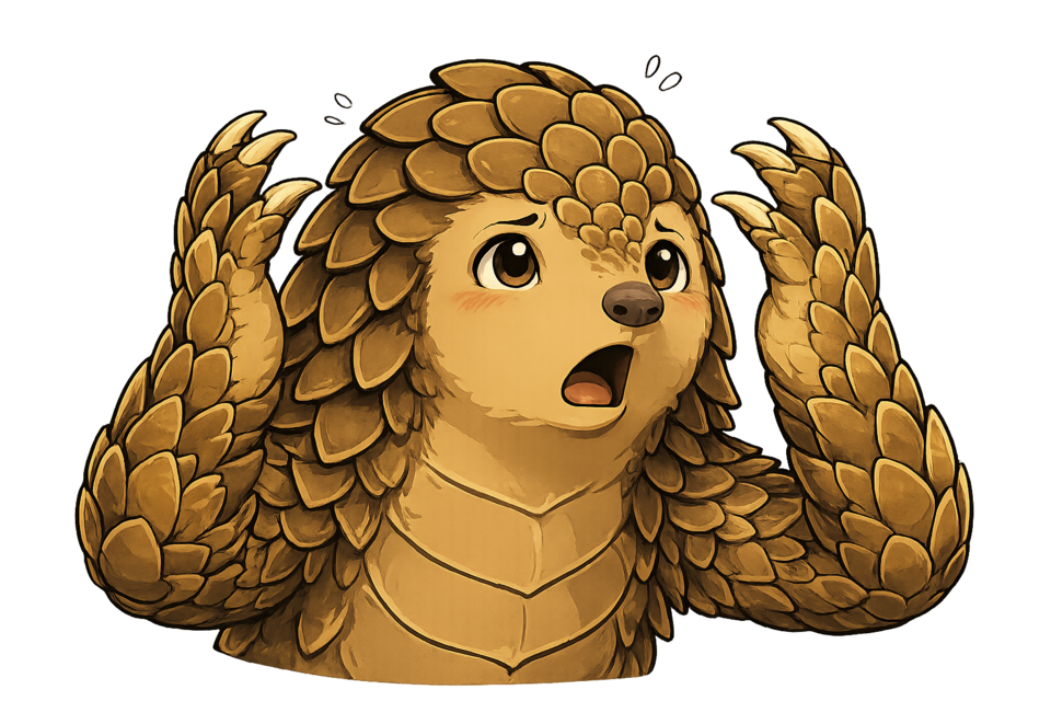 A bewildered pangolin throwing its claws up in disbelief